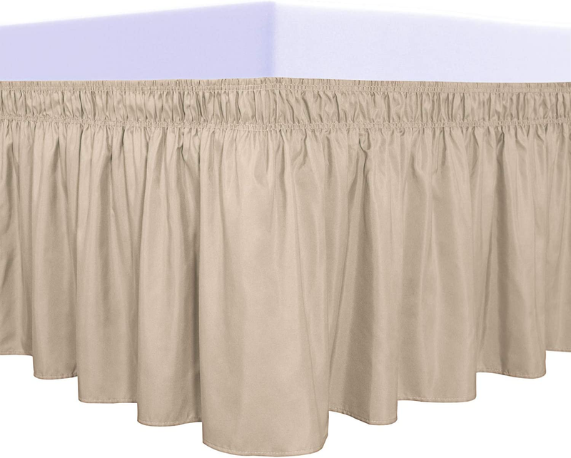 Wrap around Ruffled Bed Skirt with Adjustable Elastic Belt - 18 Inch Drop Easy t