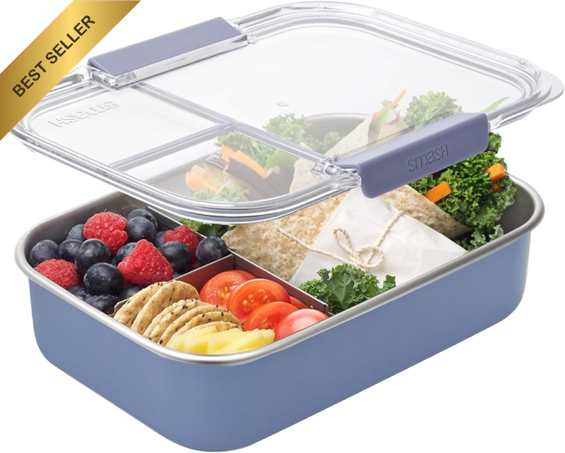Microwave-Safe Stainless Steel Bento Lunch Box, 3 Compartments, 1300 Ml – Powder