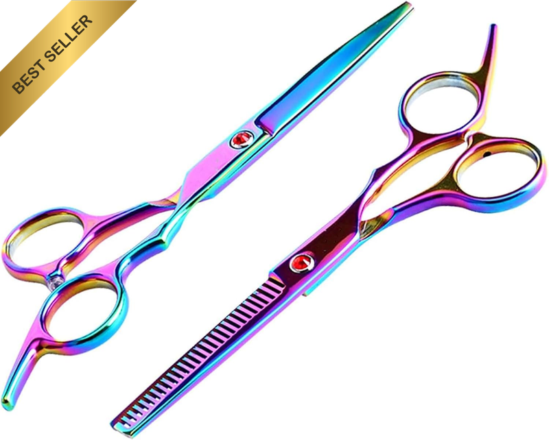 Professional Hair Cutting & Thinning Scissors, Rainbow Stainless Steel Barber Sh