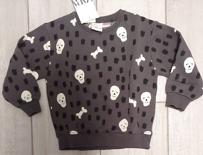Zara Toddler Girl Sweatshirt Size 2 3 Halloween Skulls Crossbones NEW