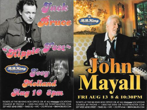 Jack Bruce of CREAM Concert Handbill Mini Poster BB KINGS NYC John Mayall 2010