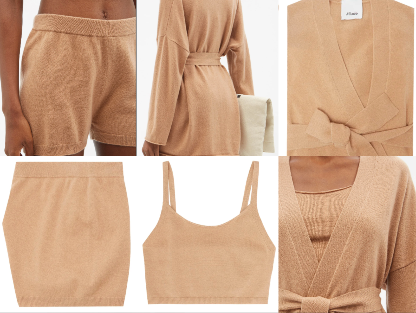 Pre-owned Allude Cashmere Cardigan Cropped Tank Top Shorts 3er Set Shirt Jacket Pants M In Brown