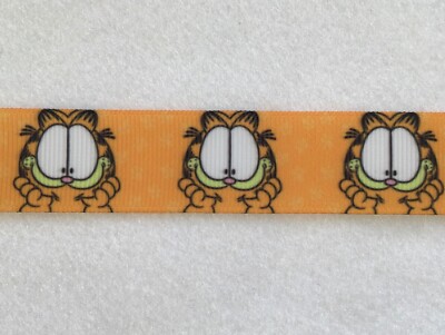 Garfield orange face Grosgrain ribbon BTY 7/8'' Smiling black
