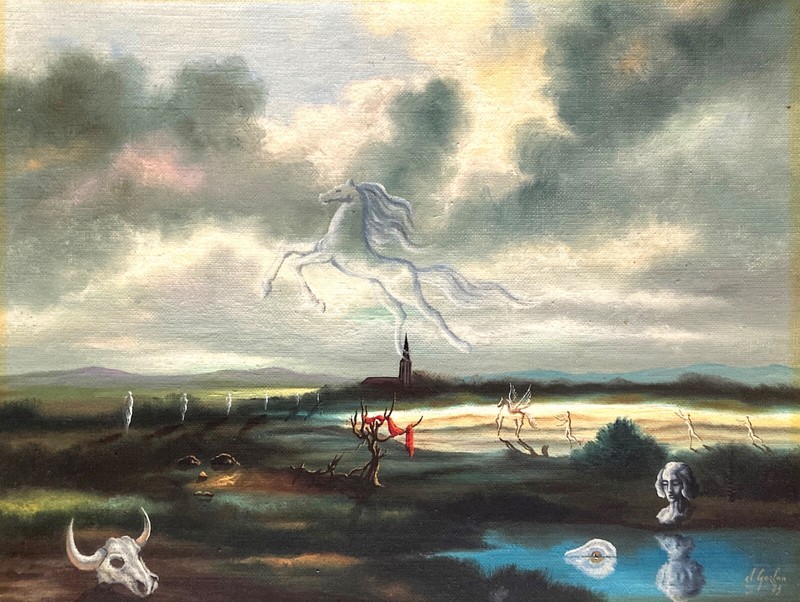 Gozlan Claude Huile Sur Toile SignÃ©E 1973 Paysage Fantastique SurrÃ©Alisme Art