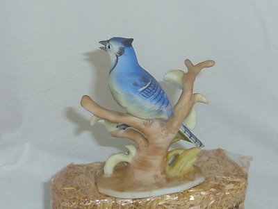 Vintage Blue Jay 4.5in Bisque porcelain bird figurine Napco GC Japan Fine China