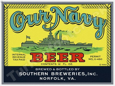 Our Navy Beer Label 9'' x 12'' Metal Sign