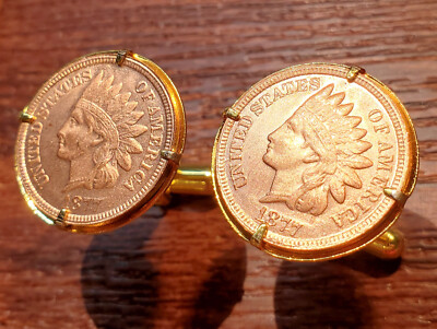 1877 Indian Head Penny Cent Penny Fashion Jewelry Coin Cufflinks + Gift Box!
