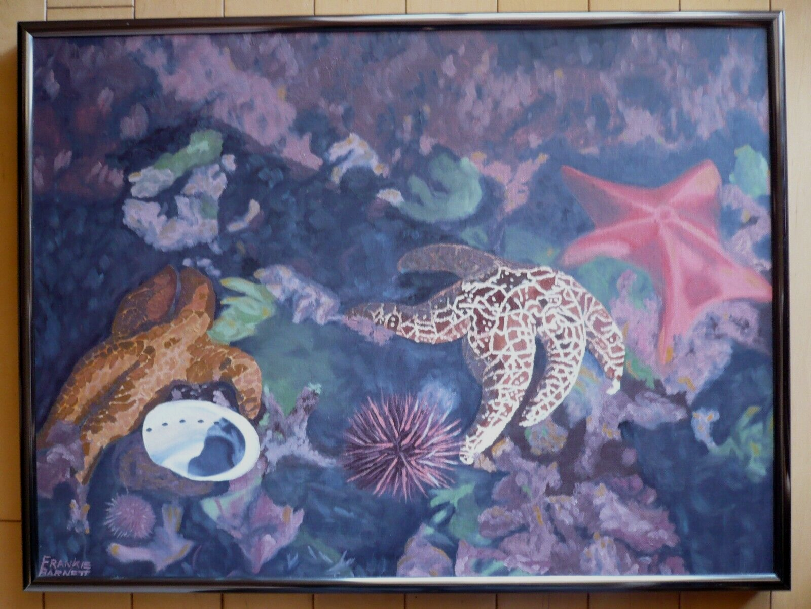 FRANKIE BARNETT, OCEAN INTERIOR REALISM TIDEPOOL STARFISH OCEAN SHELLS ROCKS OIL