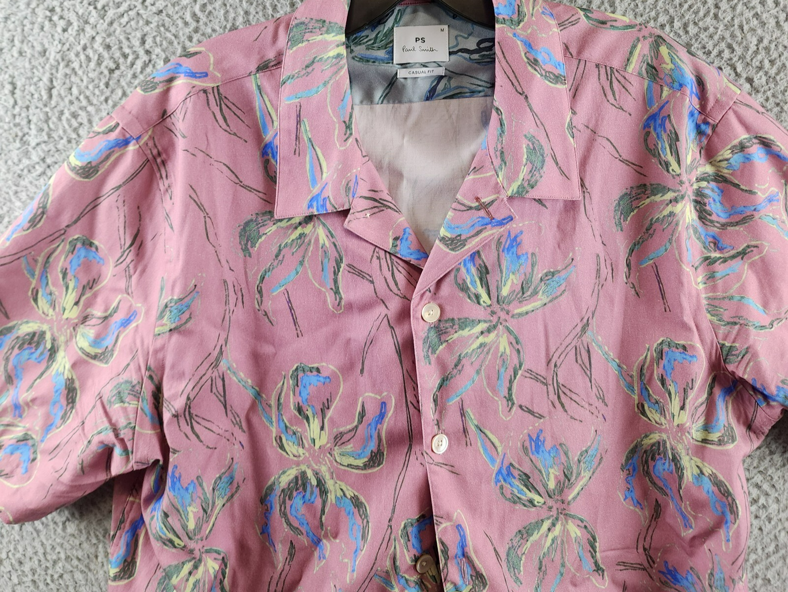 PS by Paul Smith Iris Floral Casual Fit Button Up Shirt Men's M Pink Multi S/S - Picture 3 of 12