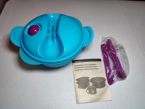 NEW Tupperware Crystal Wave PLUS Hot Food On The Go Lunch Bowl Utensils Cutlery