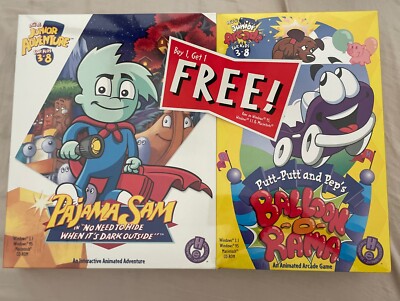 2 SEALED BONUS PACK Pajama Sam No Need to Hide When it's Dark Outside Big Box 96