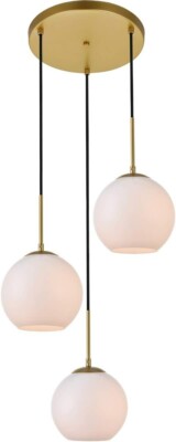 Elegant Lighting Living District Baxter 3-Light Metal Pendant in Brass