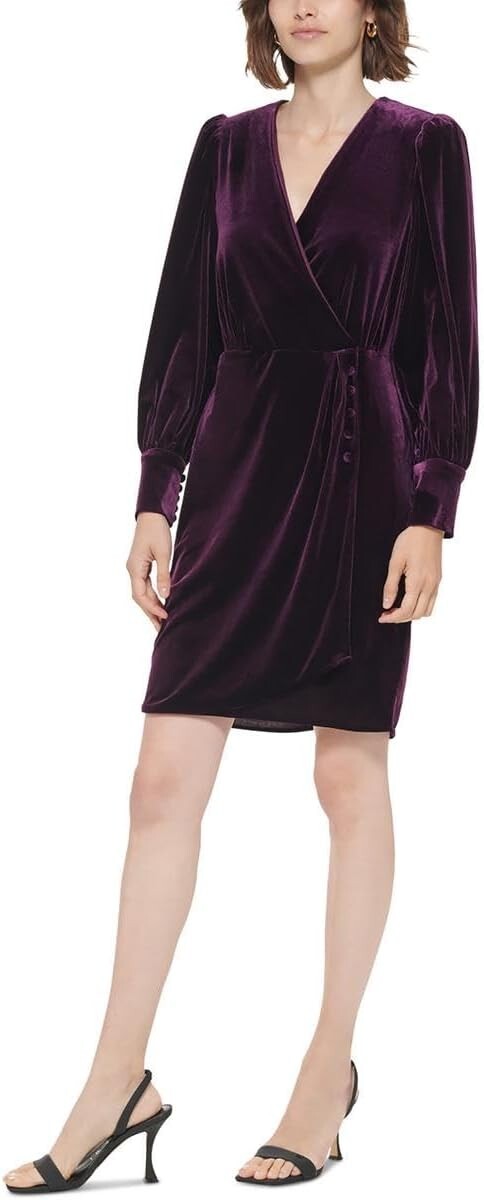 Новое элегантное платье-футляр Calvin Klein из искусственного бархата цвета баклажана с запахом EZ Fit, новый размер 10