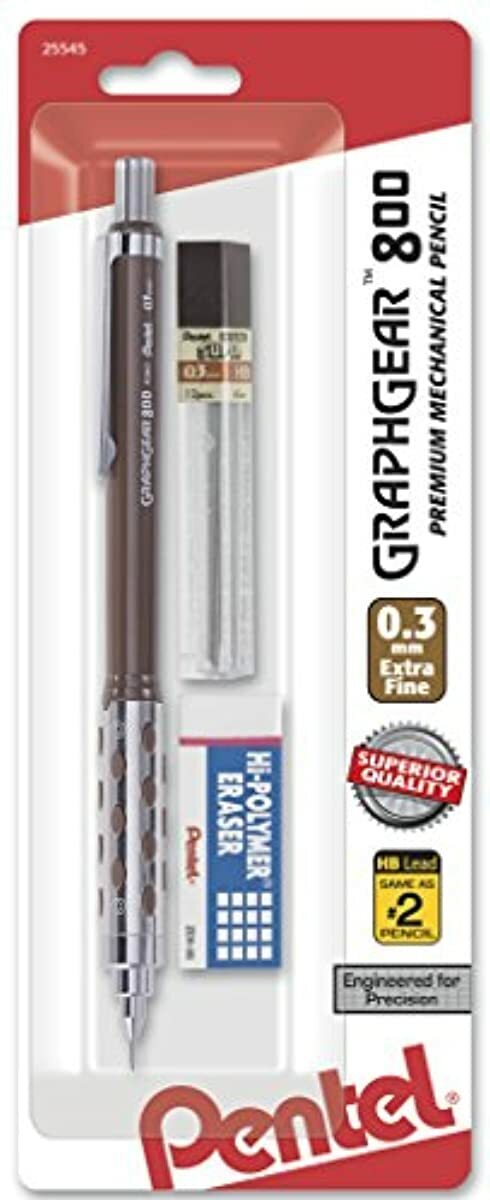 Pentel Graph Gear 800 Mechanical Drafting Pencil, 0.3mm, Brown Barrel with Lead