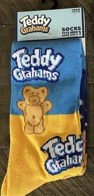 Funny Socks Teddy Grahams Teddy Bear Men s Crew Socks Size 6-12 Novelty Gift