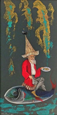 Ottoman Miniature Old İstanbul old fine art a day with fish
