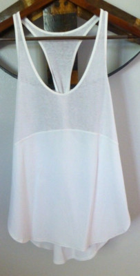 Lululemon Tank White Twist Back Sheer Round Hem Side Slit Armpit To Armpit 18 In