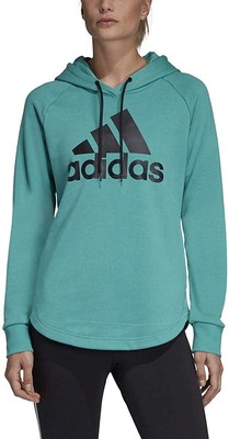 Женская спортивная толстовка с капюшоном Adidas True Green/Black «Must Haves» через голову — XS