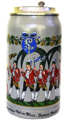 1988 Augustiner Krug mit Augustiner-Logo Zinndeckel