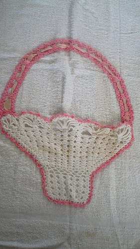 Vintage Terry Cloth Bath Towels with Crocheted Basket Pockets