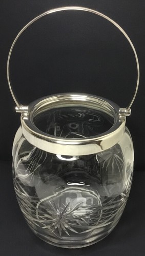 ANTIQUE CUT GLASS BISCUIT JAR - Silverplate Lid, Handle & Rim