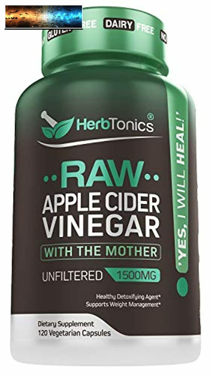 High Strength Raw Apple Cider Vinegar Capsules with Mother 1500mg Detox Support 