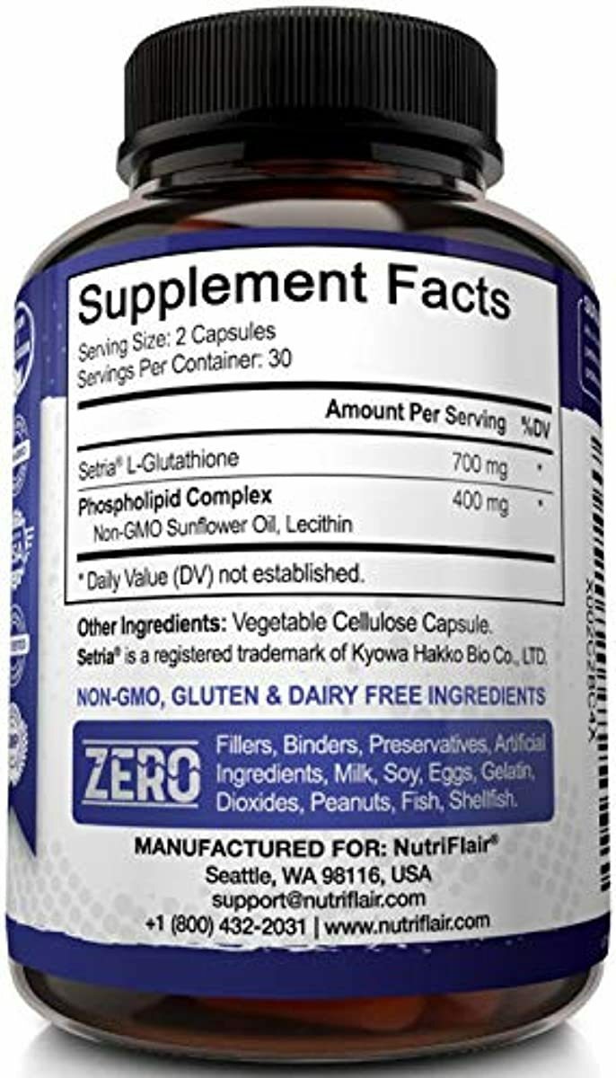 NutriFlair Liposomal Glutathione Setria® 700mg - Pure Reduced, Stable, Active F
