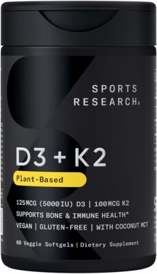 Vitamin D3 K2 - 5000iu of Vegan D3 & 100mcg of Vitamin K2 as MK7 - 60 Ct / 02/27