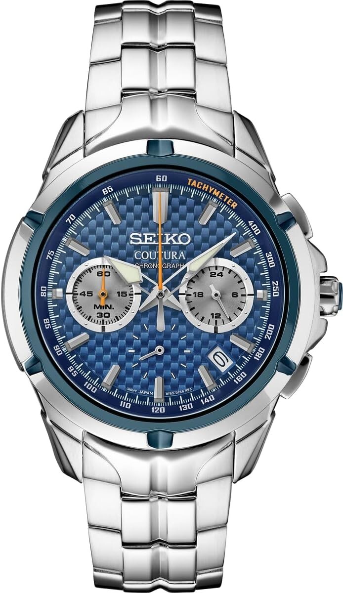 Pre-owned Seiko Ssb431 Coutura Chrono Blue Carbon Dial 43mm Steel Quartz 10atm Men's Watch