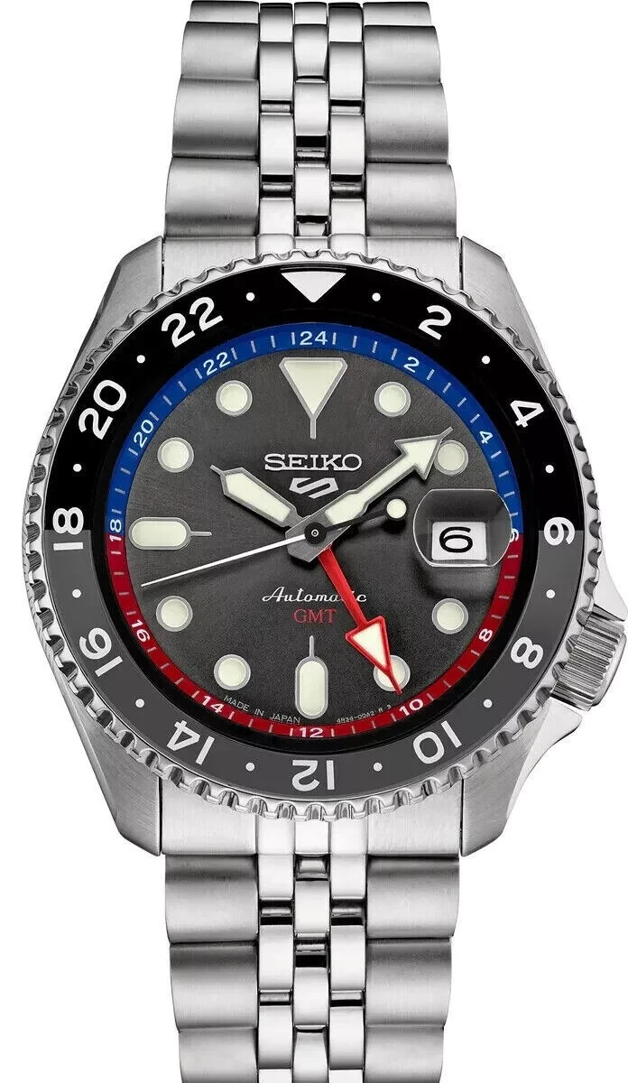 Pre-owned Seiko 5 Sports Skx Gmt Automatic 42.5 Mm Charcoal Dial Men's Watch Ssk019