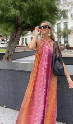 Zara Tie Dye Printed Midi Maxi Dress with Embroidery & Sequins Size M
