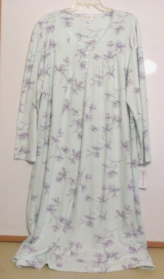 NWT MISS ELAINE LONG SLEEVE, LONG NIGHTGOWN- 3X-BLUE/LAVEND-CUDDLEKNIT-SOFT&WARM