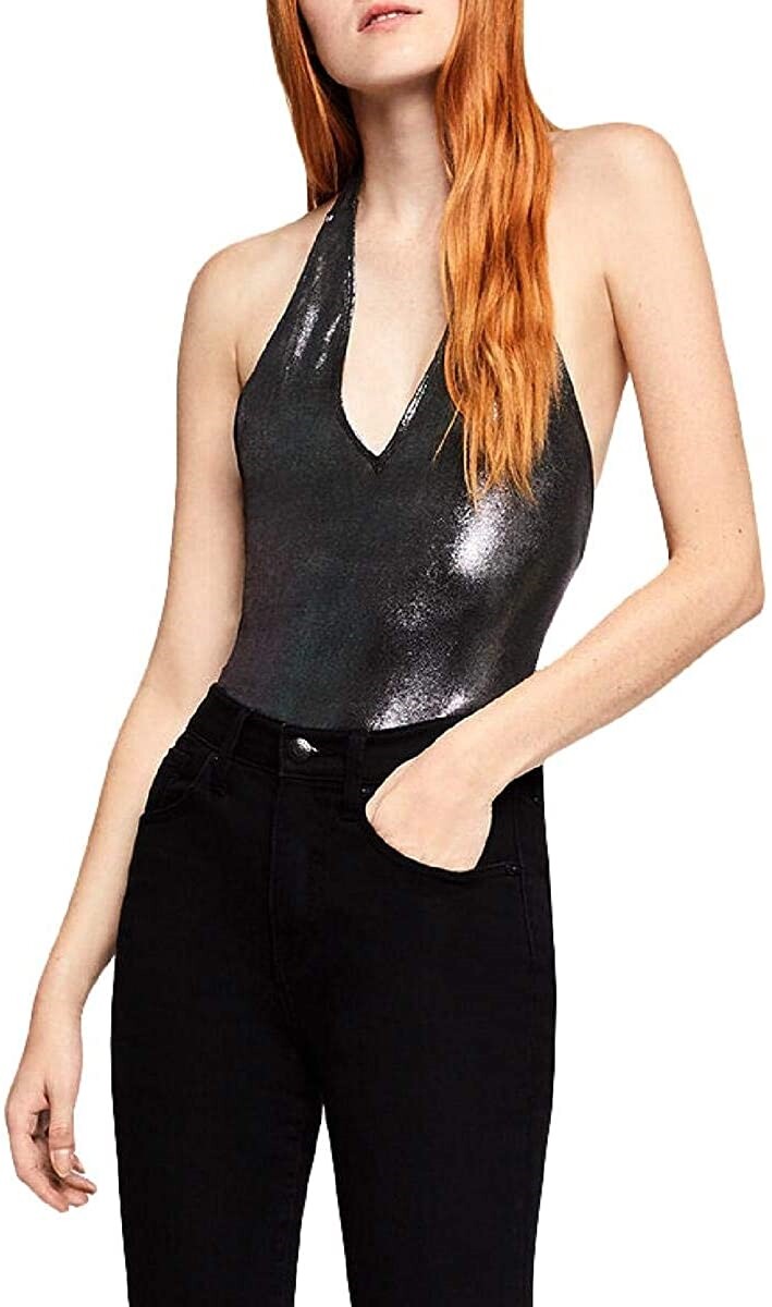 BCBGeneration 185667 Womens Metallic Halter Bodysuit Multi Size Medium