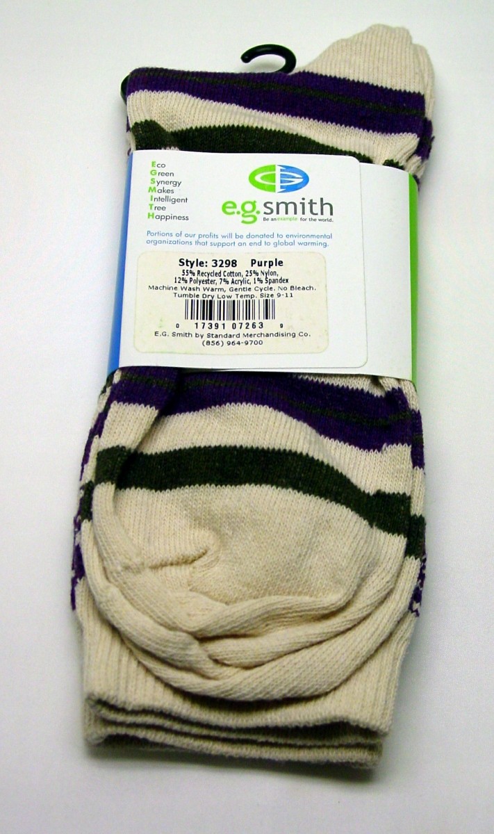 Floral Stripe E.G. Smith Recycled Yarn Crew Socks Purple New Women 9-11 Fashion