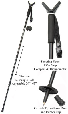 Hammers Shooting Stick Monopod Gun Pod Stick Lightweight Alloy Black V Yoke