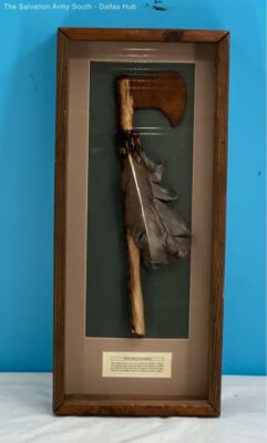 Vintage Framed Native American Metal Head Tomahawk - 24 7/8''Hx11''Wx3''D