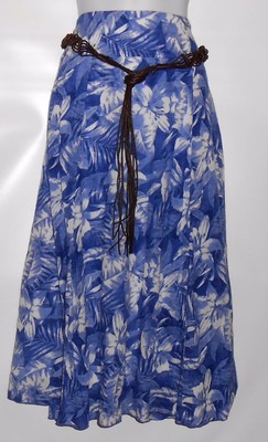 Laura Scott Ladies Floral Crinkle Skirt & Beaded Belt Nautical Blue Large (L) 