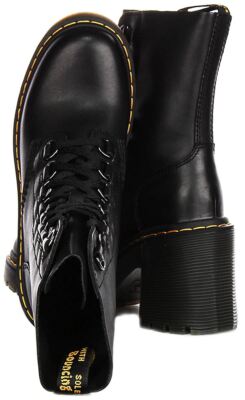 Pre-owned Dr. Martens Dr Martens Combat Lace Up Chesney Flared Heel Womens Boots Black Us 5 - 9