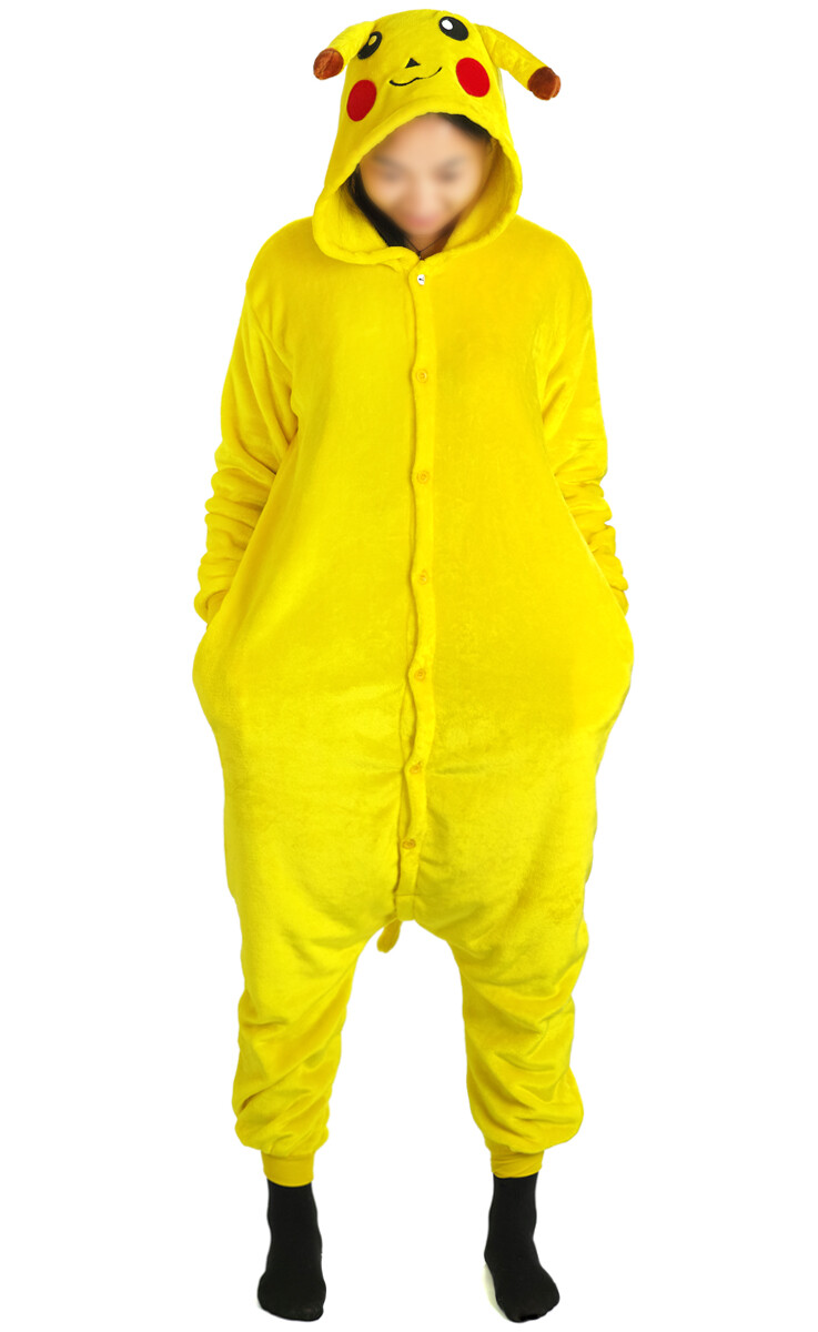 Pokemon Jumpsuite Kostüm von Pikachu für Erwachsene, Schlafanzug, Gelb