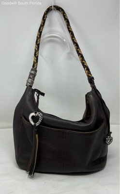 Brighton Womens Brown With Braided Strap Shoulder Handbag 