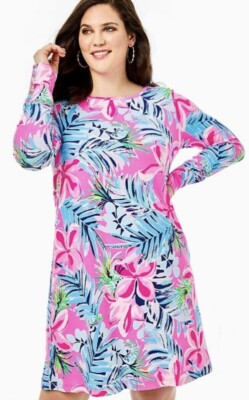 Lilly Pulitzer Cockatoo Pink Kaisley Dual Neck UPF 50 Vibrant Colorful Dress XXL