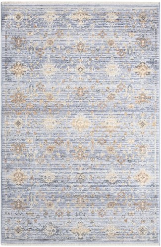 Потертый коврик Oriental Power Loom размером 3 X 5 дюймов синего цвета и цвета слоновой кости с бахромой