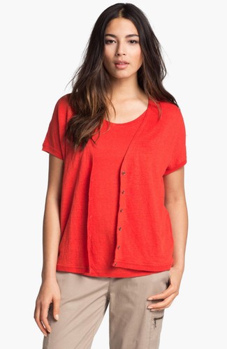 Eileen Fisher Women's Sz XS Bateau Neck Box Top Flora Coral