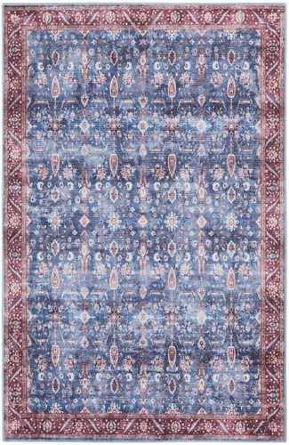 4 X 6 Синих и красных ковриков Oriental Power Loom, Потертый моющийся нескользящий коврик