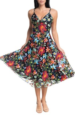 dress the population Womens Floral Embroidered Fit & Flare dress Size Small