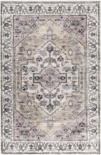 4 X 6 Бежевых и серых ковриков Oriental Power Loom, которые легко стираются и не скользят.