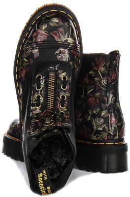 Pre-owned Dr. Martens Dr Martens Lace Up Sinclair Roses Heeled Womens Boots Black Flower Us 5 - 9