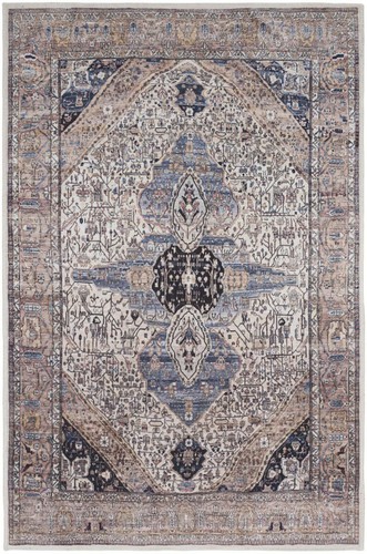 Моющийся нескользящий коврик Oriental Power Loom размером 4 X 6 дюймов цвета слоновой кости и синего цвета