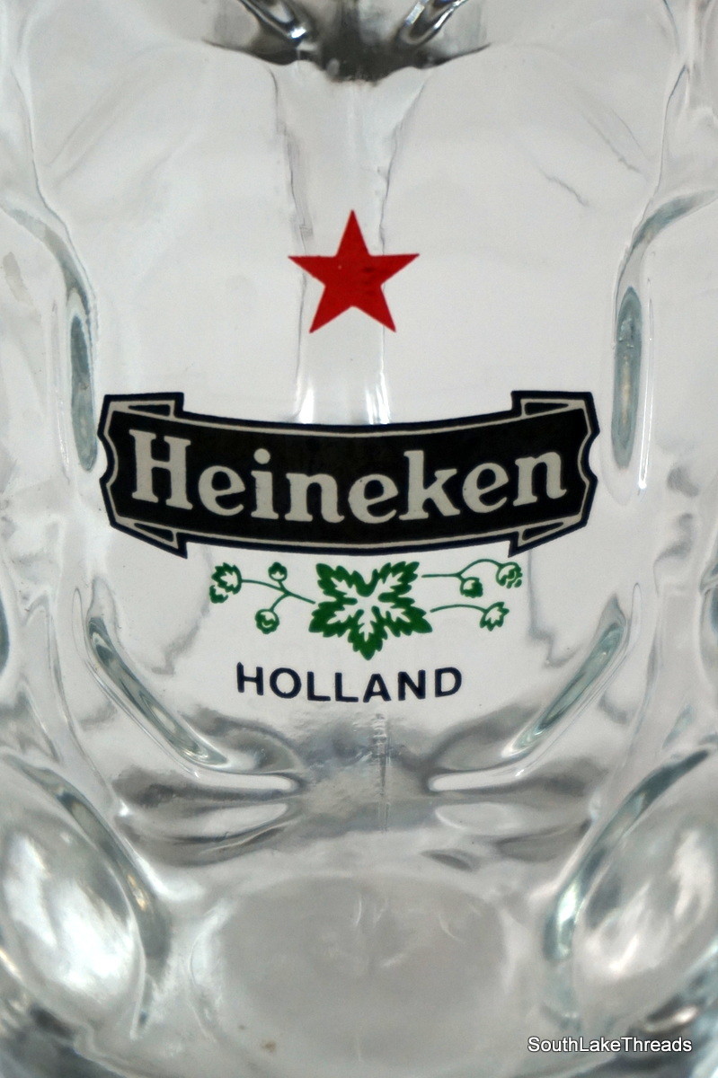 VTG HEINEKEN HOLLAND BEER LARGE GLASS MUG CUP STEIN 8