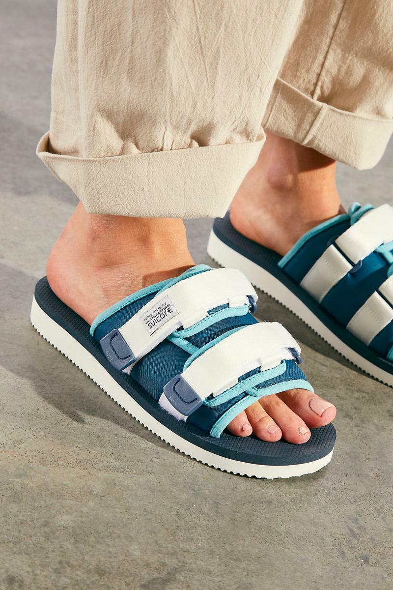 サンダル・ミュール SUICOKE Multicolor Fabric Moto-Cab Slippers Suicoke Moto-Cab Slide Sandal White Blue Womens Size 7 36